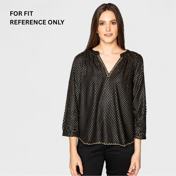 Velvet by Graham & Spencer Blouse Medium Milla Black Gold Pattern Peasant Beaded - Picture 5 of 14